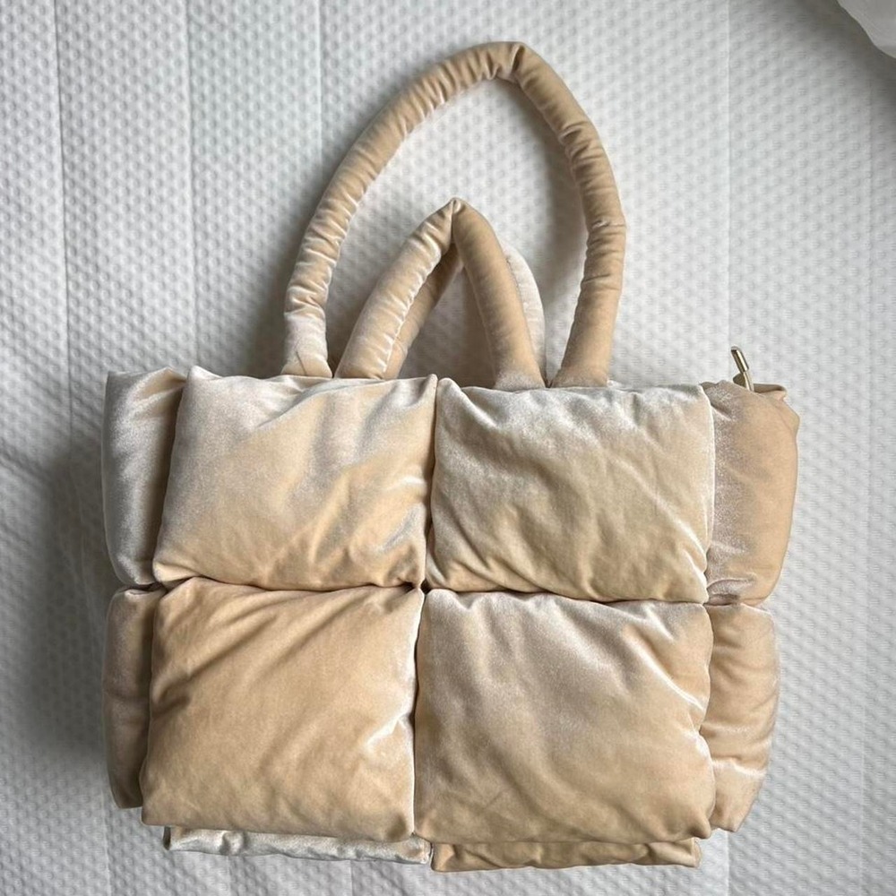 Anthropologie Cream Puffer Tote Bag